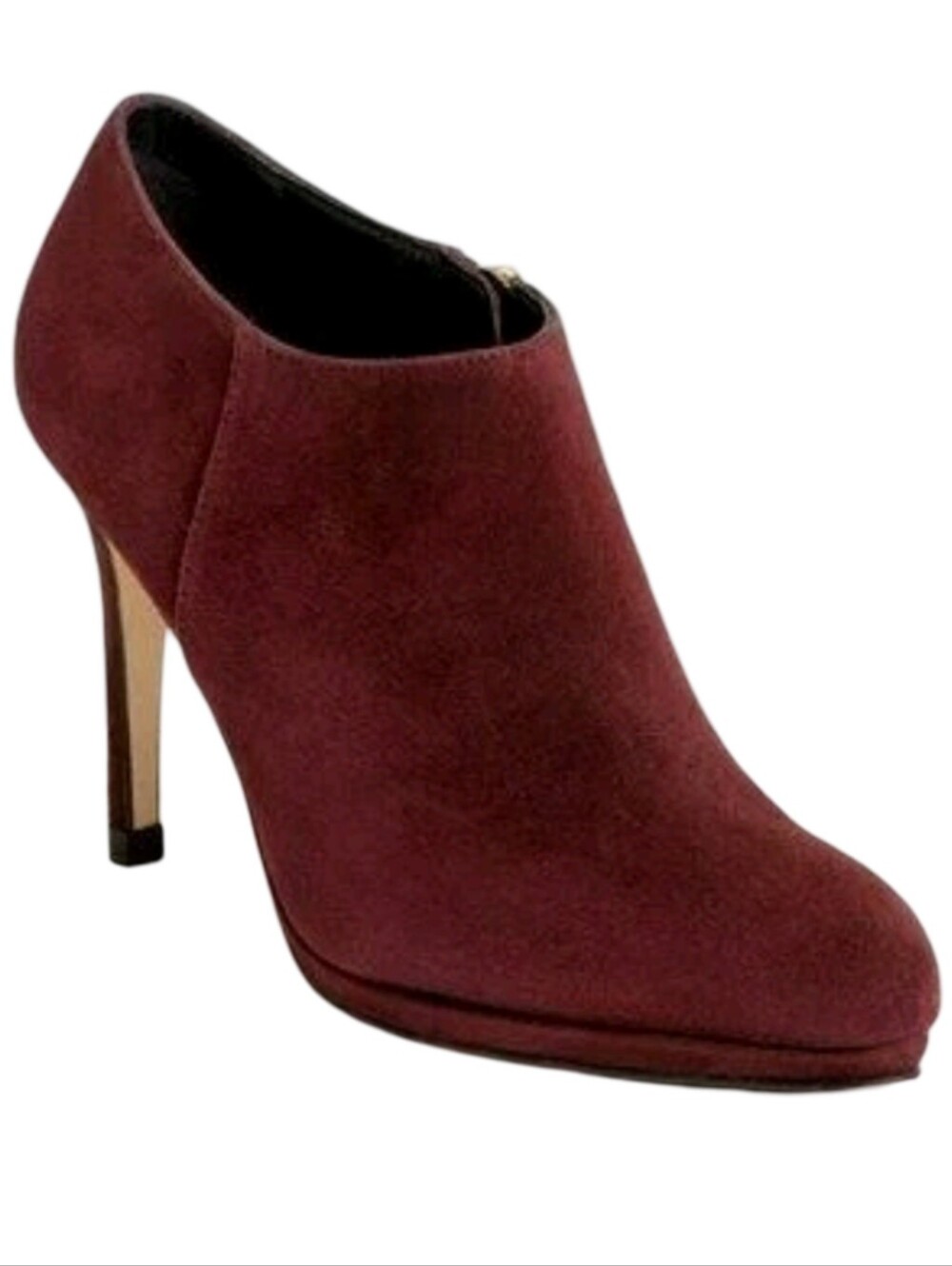 L.K. Bennett Doris suede ankle bootie in burgundy, size EU 37.5